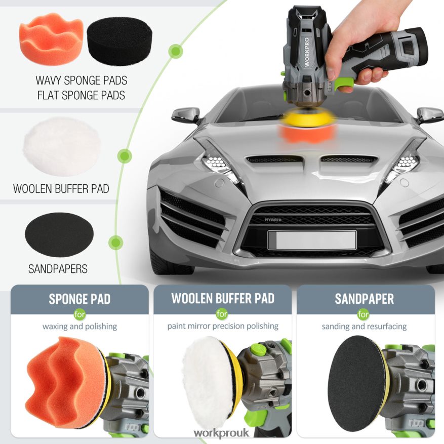 WORKPRO12V Cordless Polisher, Mini Car Detailing Buffer & Sander Machine Kit with 2 Li-Ion Batteries X662Z229 Tool