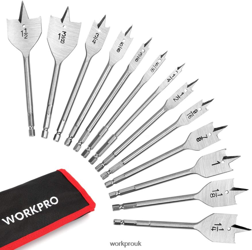 WORKPRO13 Pcs Spade Drill Bit Set in SAE with Nylon Storage Pouch X662Z211 Tool