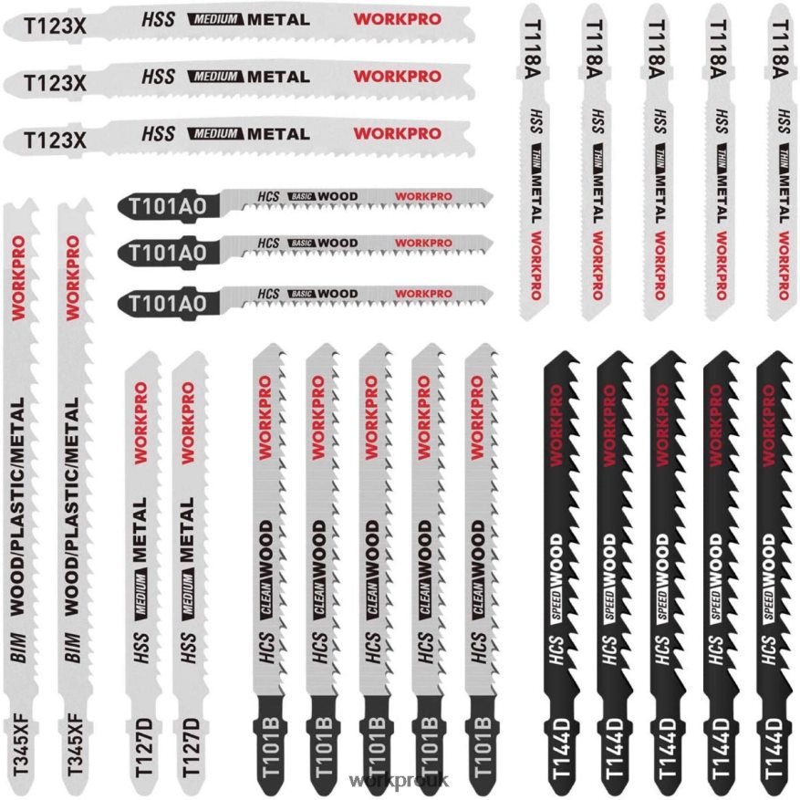 WORKPRO25 Pcs T-Shank Jig Saw Blade Set with Storage Case X662Z210 Tool