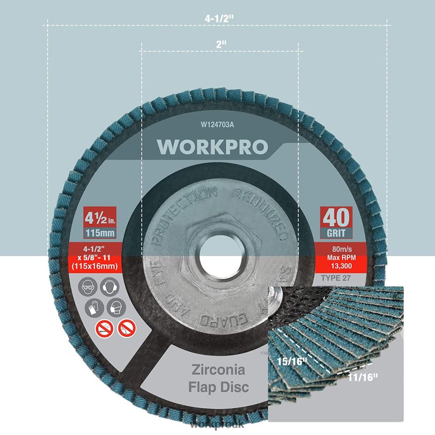 WORKPRO5 Pack Zirconia Flap Disc, Angle Grinder Sanding Disc, 4-1/2 inch Grinding Wheels X662Z206 Tool