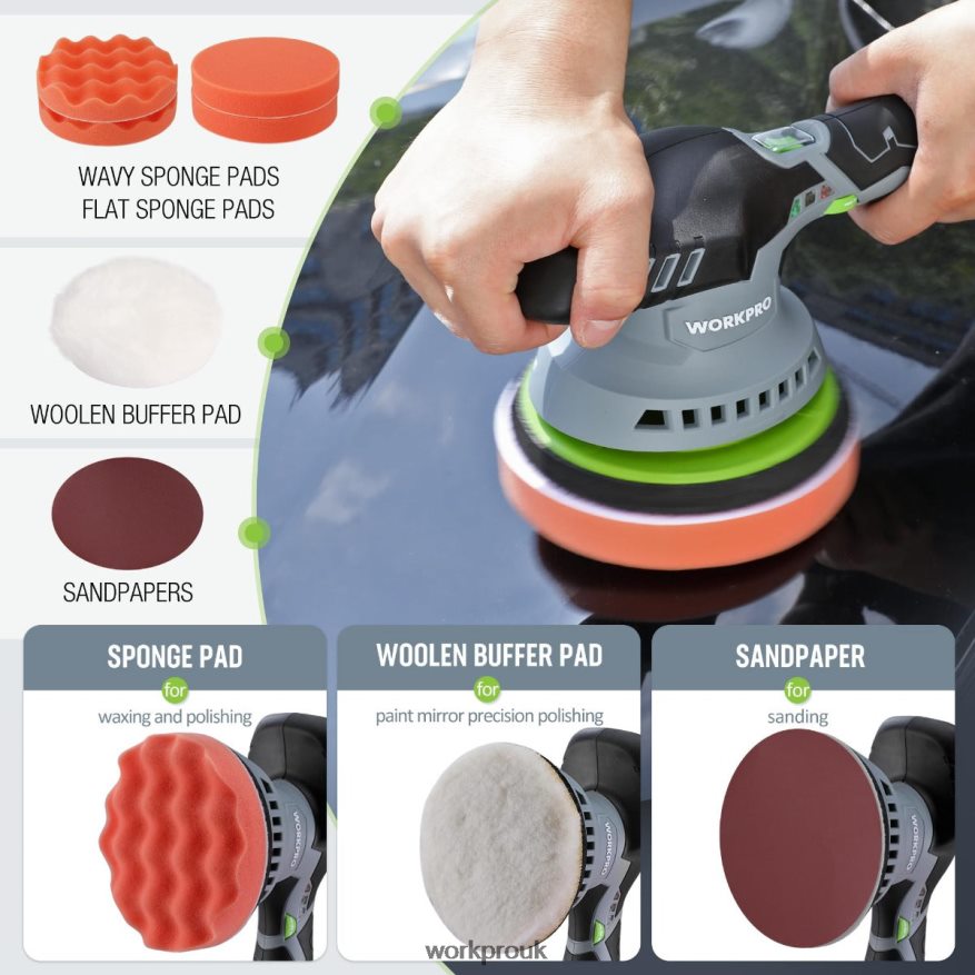 WORKPRO6-Inch Dual Action Cordless Car Buffer Polisher with 2 pcs 12V Rechargeable Battery X662Z238 Tool