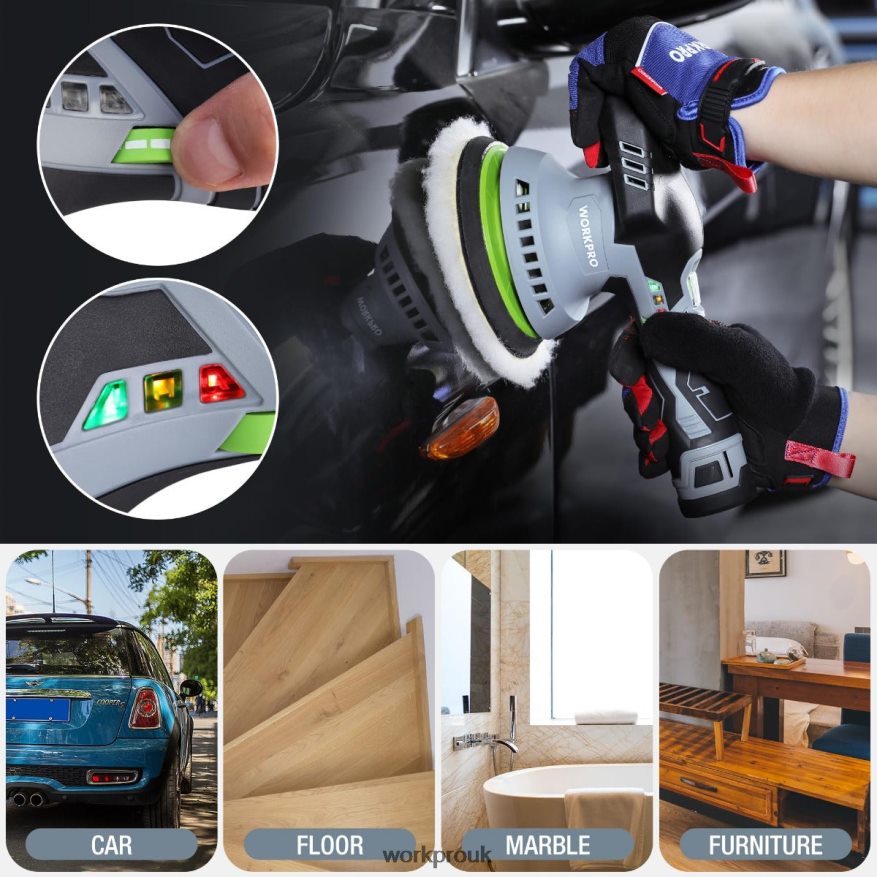 WORKPRO6-Inch Dual Action Cordless Car Buffer Polisher with 2 pcs 12V Rechargeable Battery X662Z238 Tool