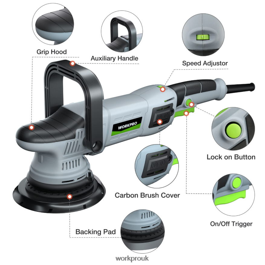 WORKPROBuffer Polisher, 6-inch 1080W Dual Action Random Orbital Polish Kit X662Z240 Tool