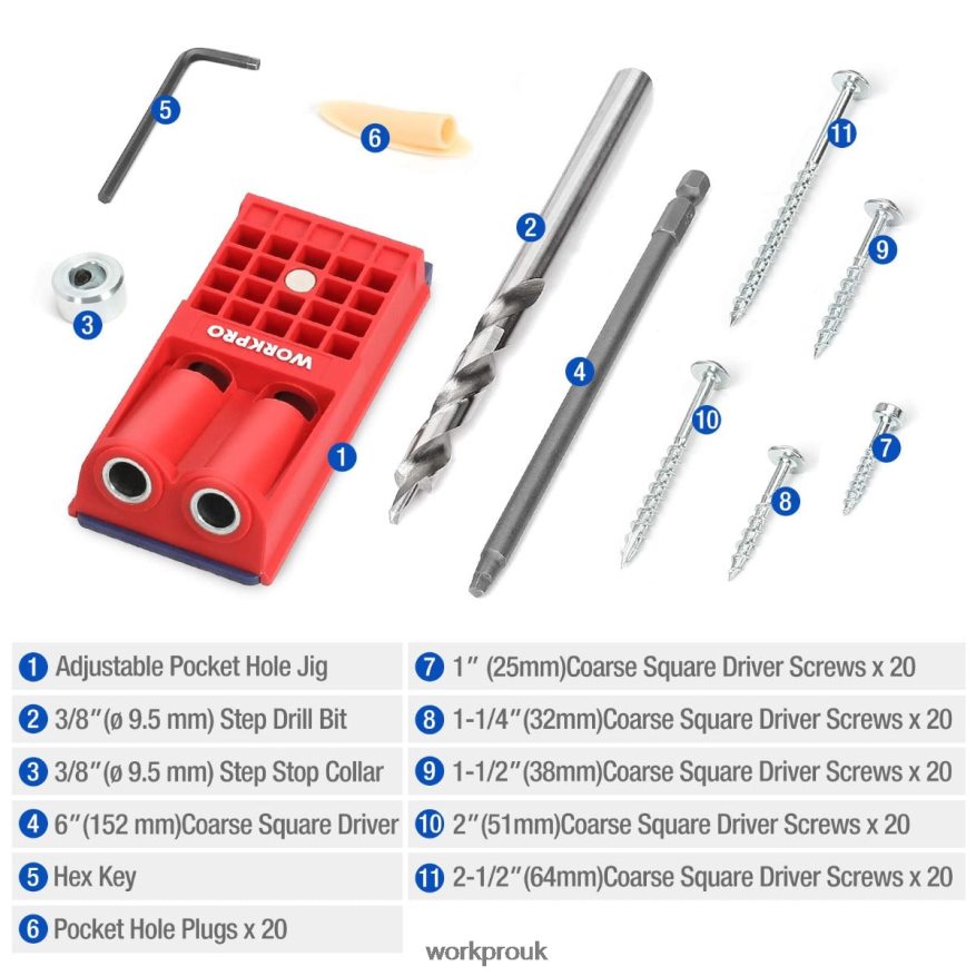 WORKPROPlastic Plugs Coarse Square Driver Screws Pocket Hole Jig Kit X662Z201 Tool