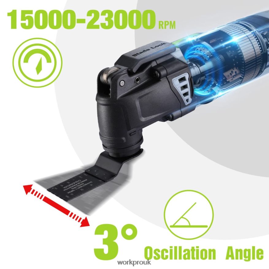 WORKPRO3.0 Amp Corded Quick-Lock Replaceable Oscillating Saw with 7 Variable Speed 3 Oscillation Angle, 17pcs Saw Accessories, and Carrying Bag X662Z230 Tool