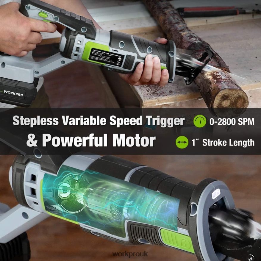 WORKPROCordless Reciprocating Saw, 4 Saw Blades for Wood & Metal Cutting Included X662Z184 Tool