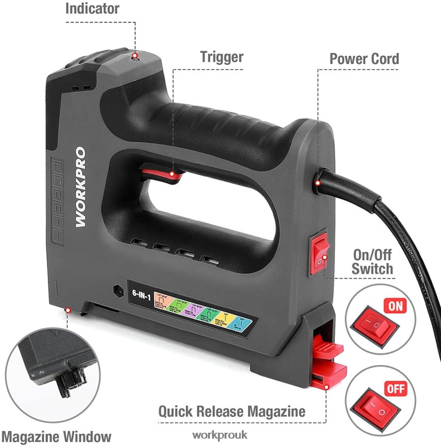 WORKPRO110V 6 in 1 Electric Stapler Tacker for DIY Project of Woodworking X662Z167 Tool