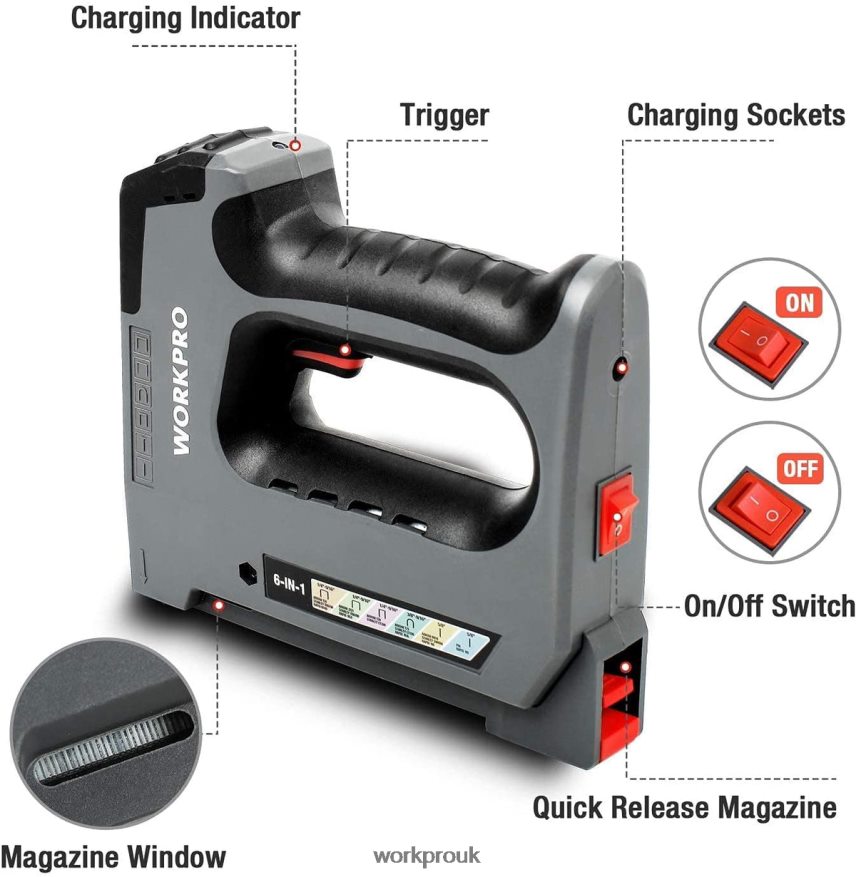 WORKPRO6 in 1 3.6V Rechargeable Cordless Staple Gun X662Z166 Tool