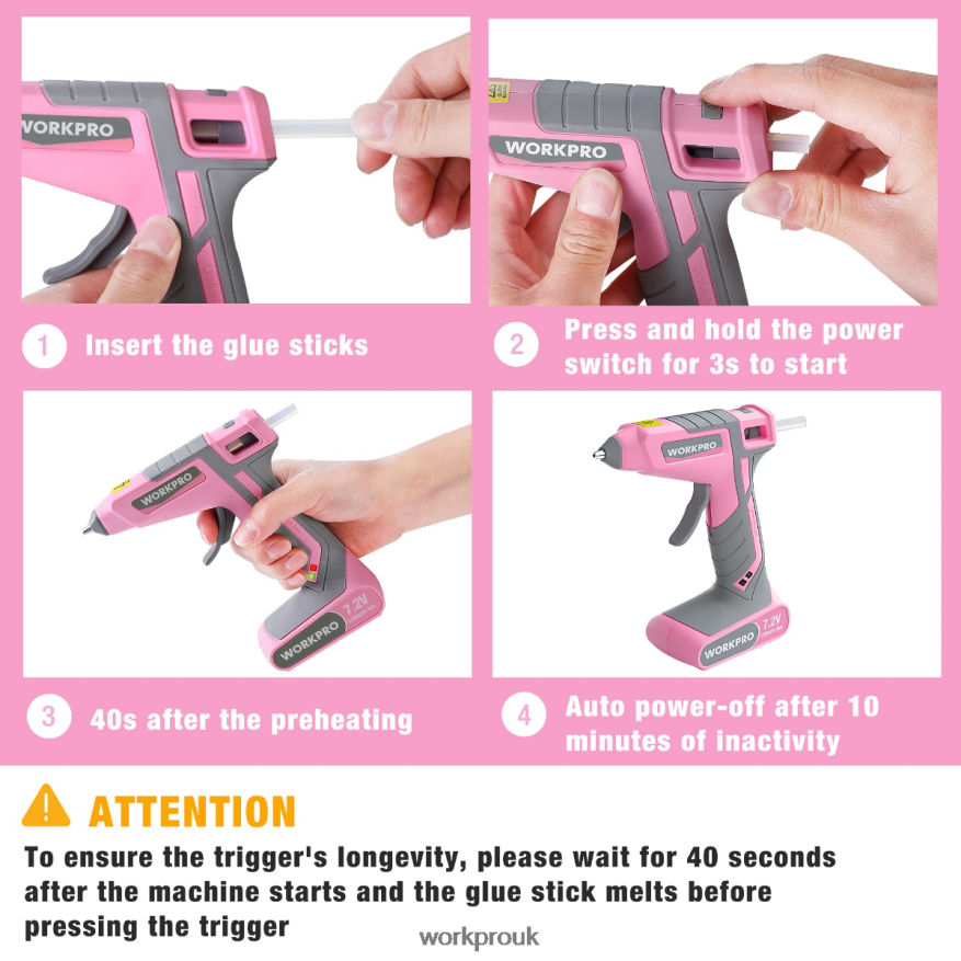 WORKPRO7.2V Cordless Hot Melt Glue Gun Kit X662Z164 Tool