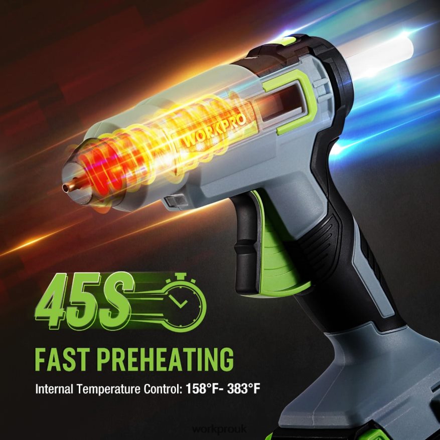 WORKPROCordless Hot Glue Gun Kit with 12 Pcs Glue Sticks, 20V 2.0 Ah Li-ion Battery X662Z165 Tool