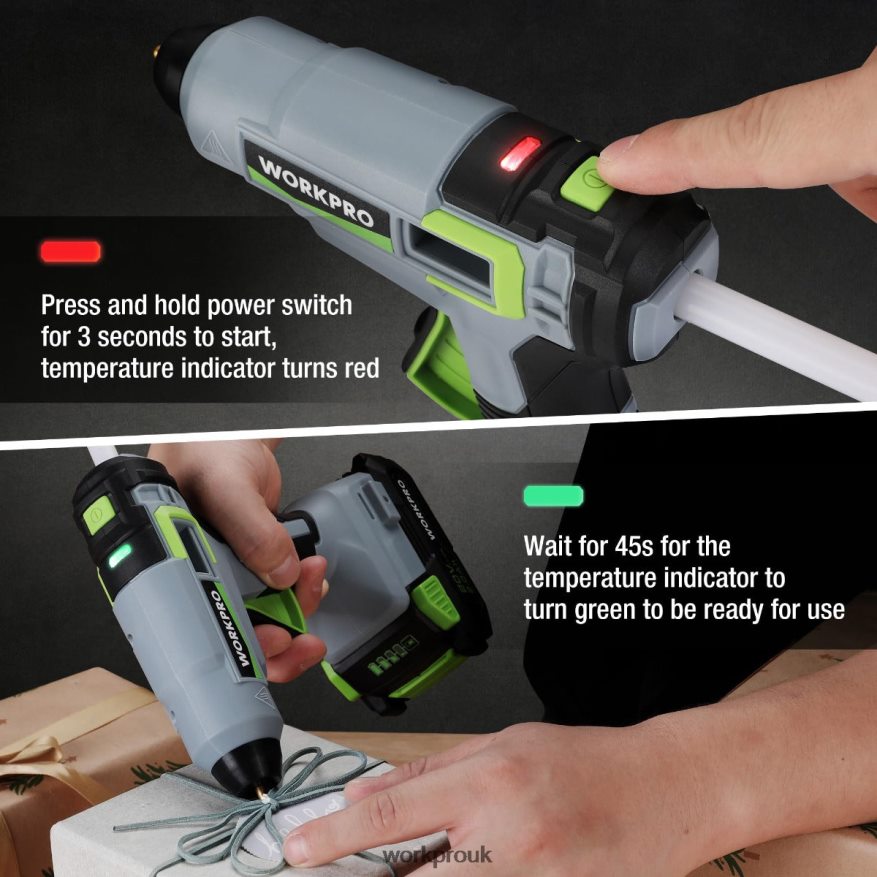 WORKPROCordless Hot Glue Gun Kit with 12 Pcs Glue Sticks, 20V 2.0 Ah Li-ion Battery X662Z165 Tool