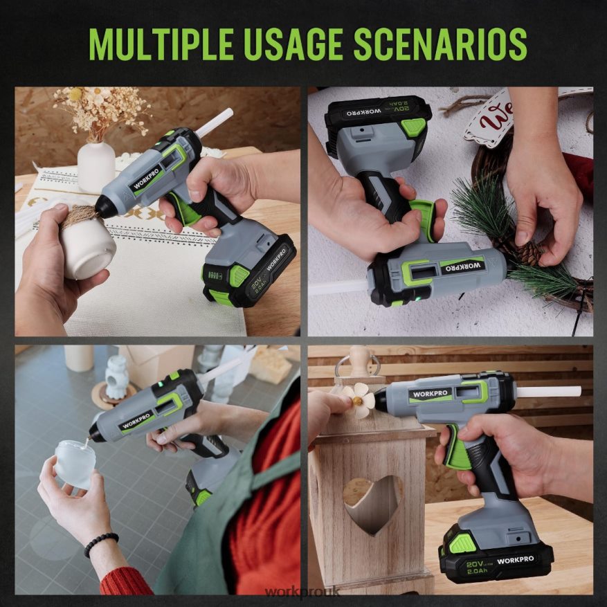 WORKPROCordless Hot Glue Gun Kit with 12 Pcs Glue Sticks, 20V 2.0 Ah Li-ion Battery X662Z165 Tool