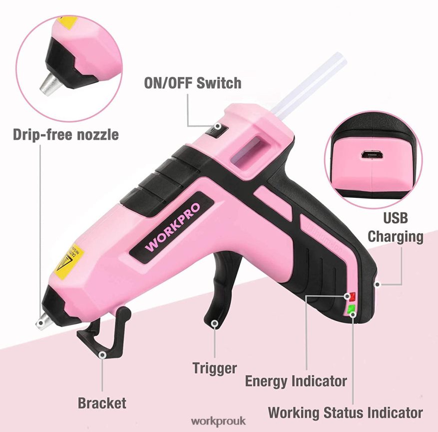 WORKPROCordless Melt Fast Preheating Mini Glue Gun with 20 PCS Premium Glue Stick X662Z163 Tool
