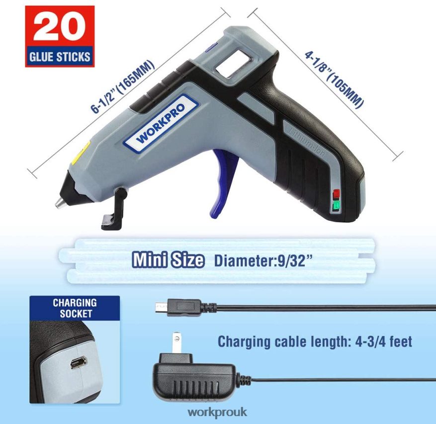 WORKPROCordless Melt Fast Preheating Mini Glue Gun with 20 PCS Premium Glue Stick X662Z163 Tool