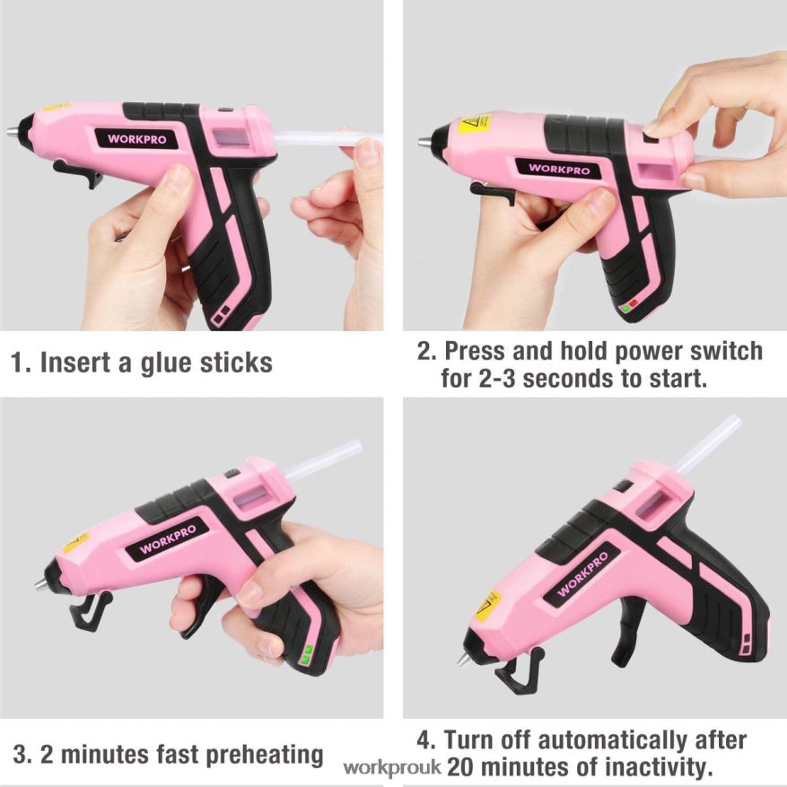 WORKPROCordless Melt Fast Preheating Mini Glue Gun with 20 PCS Premium Glue Stick X662Z163 Tool