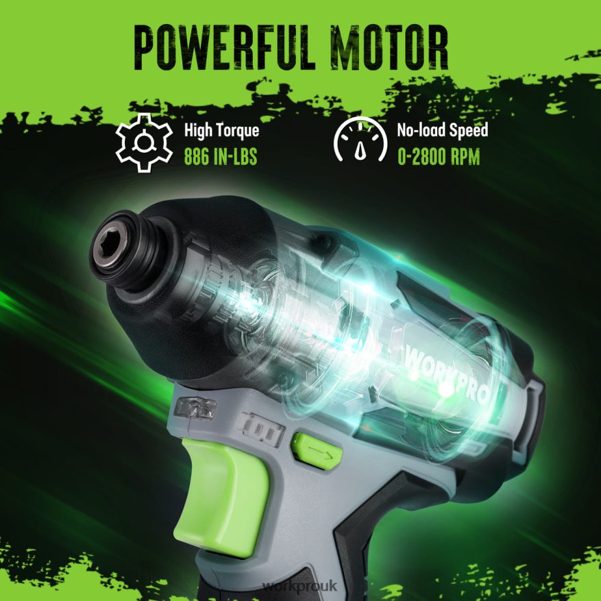 WORKPRO12V Cordless Impact Driver Kit, Hex Electric Impact Drill/Driver Set with 2.0Ah Lithium-ion Battery X662Z190 Tool