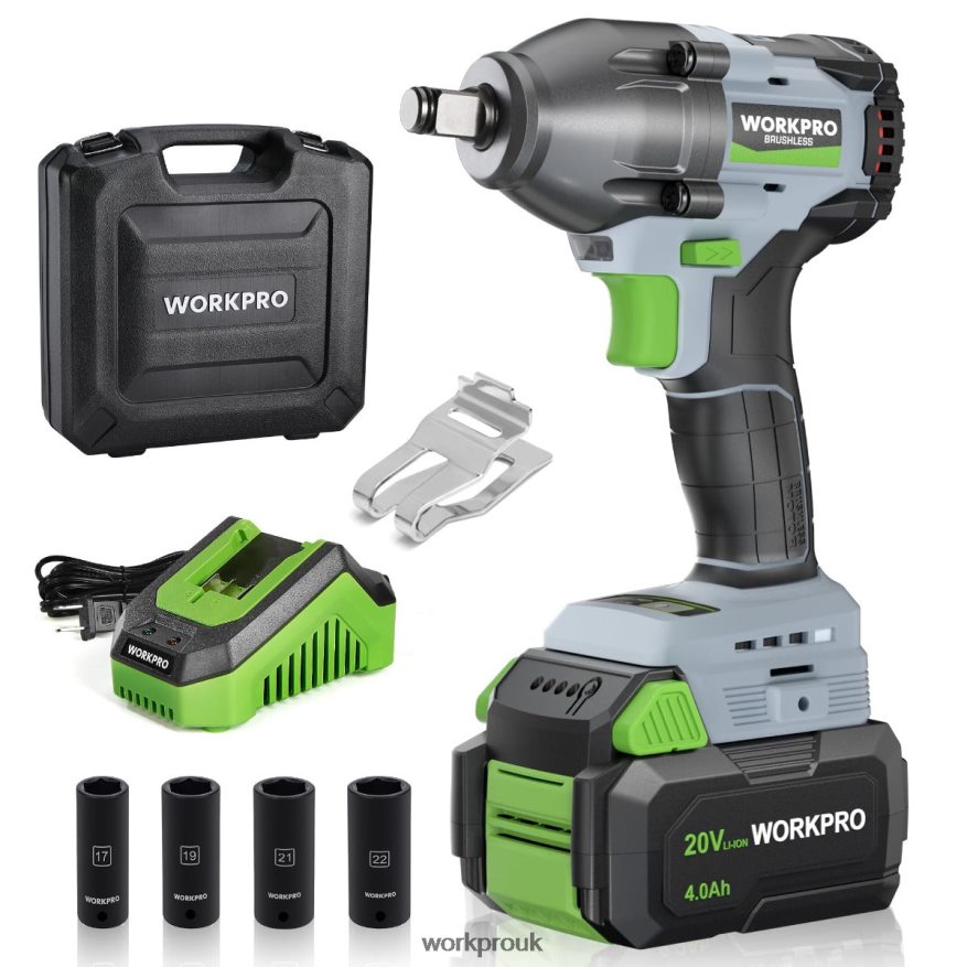 WORKPRO20V Cordless Impact Wrench, with 4.0 Ah Battery, Fast Charger, 4 Impact Sockets and Storage Case X662Z188 Tool