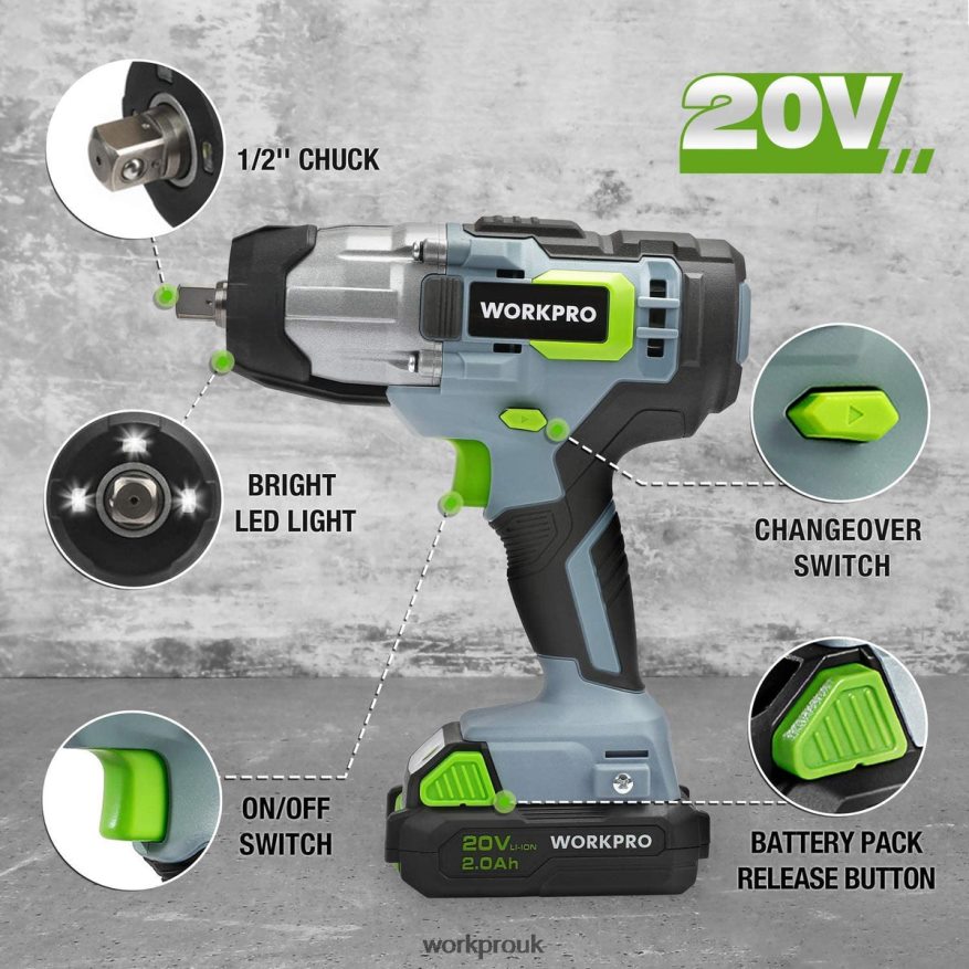WORKPRO20V Cordless Impact Wrench with Fast Charger Belt Clip for Easy Carrying X662Z187 Tool