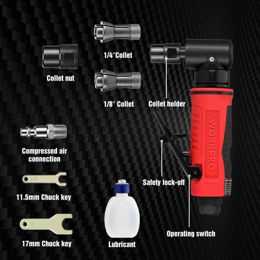 WORKPROAir Angle Die Grinder 1/4-Inch Pneumatic Right Angle Die Grinder Set X662Z180 Tool