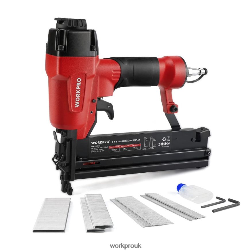 WORKPROPneumatic 2 in 1 Brad Nailer with 400pcs Nails/ 300 Pcs Staples X662Z181 Tool