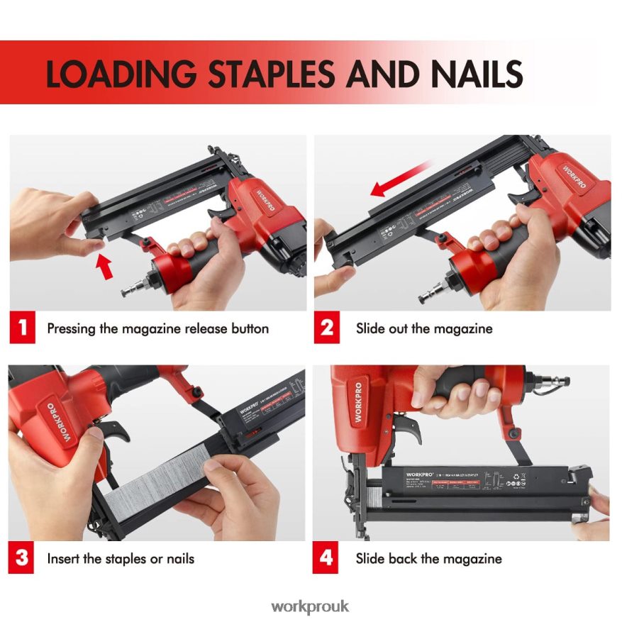 WORKPROPneumatic 2 in 1 Brad Nailer with 400pcs Nails/ 300 Pcs Staples X662Z181 Tool