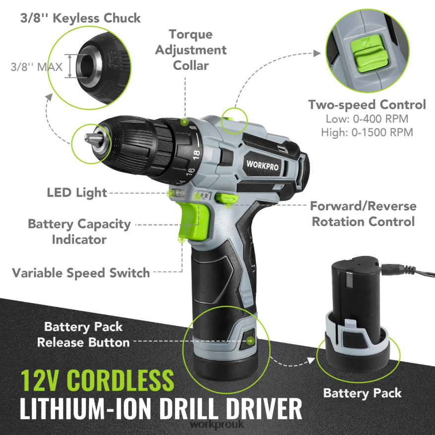 WORKPRO108-Piece Portable Tool Set with Power Drill X662Z173 Tool