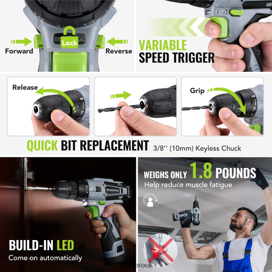 WORKPRO108-Piece Portable Tool Set with Power Drill X662Z173 Tool
