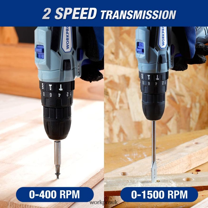 WORKPRO12V 2-Speed Cordless Drill Driver Kit, 2 Li-Ion Batteries 2000 mAh and Fast Charger X662Z168 Tool