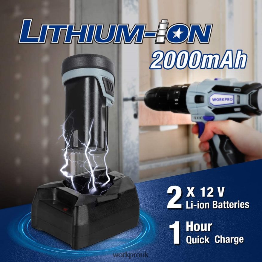 WORKPRO12V 2-Speed Cordless Drill Driver Kit, 2 Li-Ion Batteries 2000 mAh and Fast Charger X662Z168 Tool
