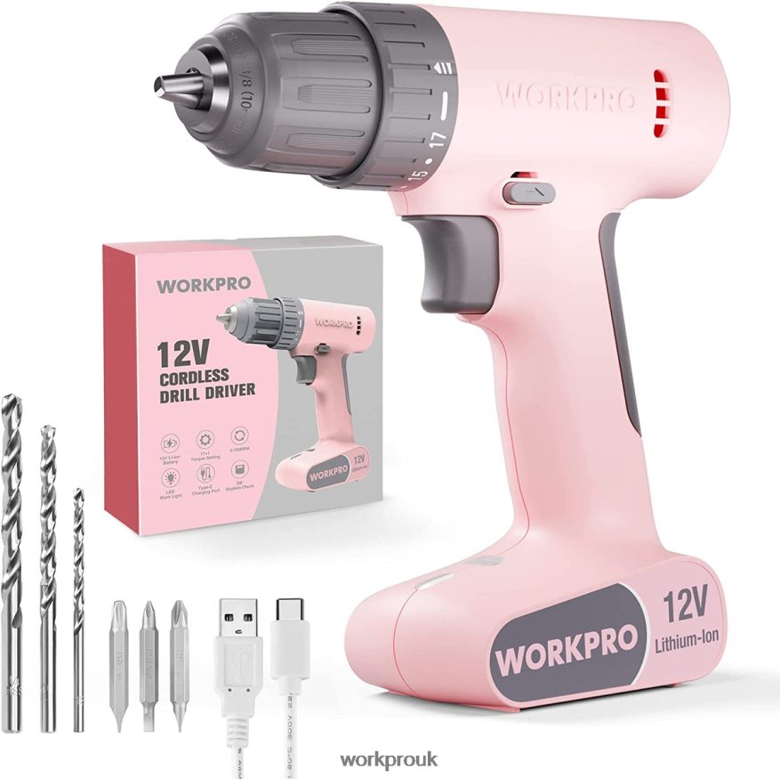 WORKPRO12V Cordless Drill Driver Set with 6 Pcs Bits, 3/8-Inch Keyless Chuck, Variable Speed, 18 Touque Setting X662Z175 Tool