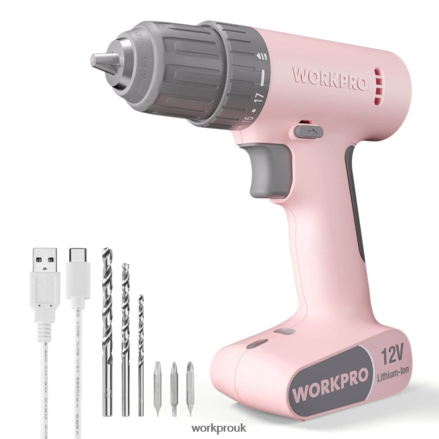 WORKPRO12V Cordless Drill Driver Set with 6 Pcs Bits, 3/8-Inch Keyless Chuck, Variable Speed, 18 Touque Setting X662Z175 Tool
