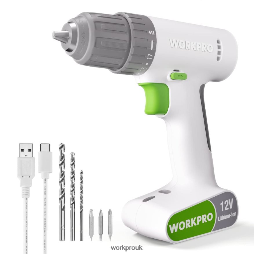 WORKPRO12V Cordless Drill Driver Set with 6 Pcs Bits, 3/8-Inch Keyless Chuck, Variable Speed, 18 Touque Setting X662Z175 Tool