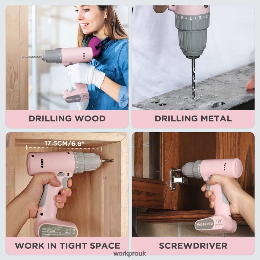 WORKPRO12V Cordless Drill Driver Set with 6 Pcs Bits, 3/8-Inch Keyless Chuck, Variable Speed, 18 Touque Setting X662Z175 Tool