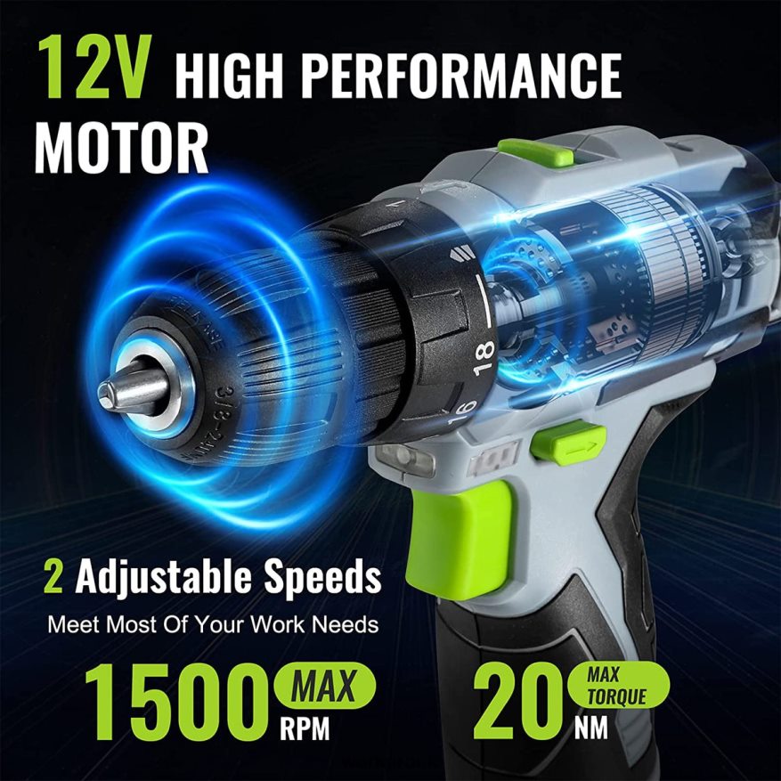 WORKPRO12V Electric Cordless Drill Driver Kit Keyless Chuck, Charger and Storage Bag Included X662Z177 Tool