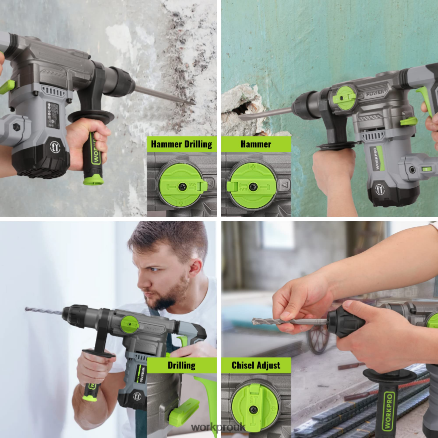 WORKPRO12.5AMP 1-1/4 Inch Premium SDS-Plus Rotary Hammer Drill, Heavy Duty Corded Version X662Z179 Tool