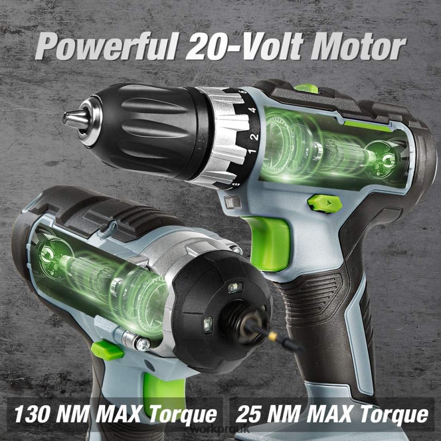 WORKPRO20V Cordless Drill Combo Kit, Drill Driver and Impact Driver with 2x 2.0Ah Batteries and 1 Hour Fast Charger X662Z169 Tool