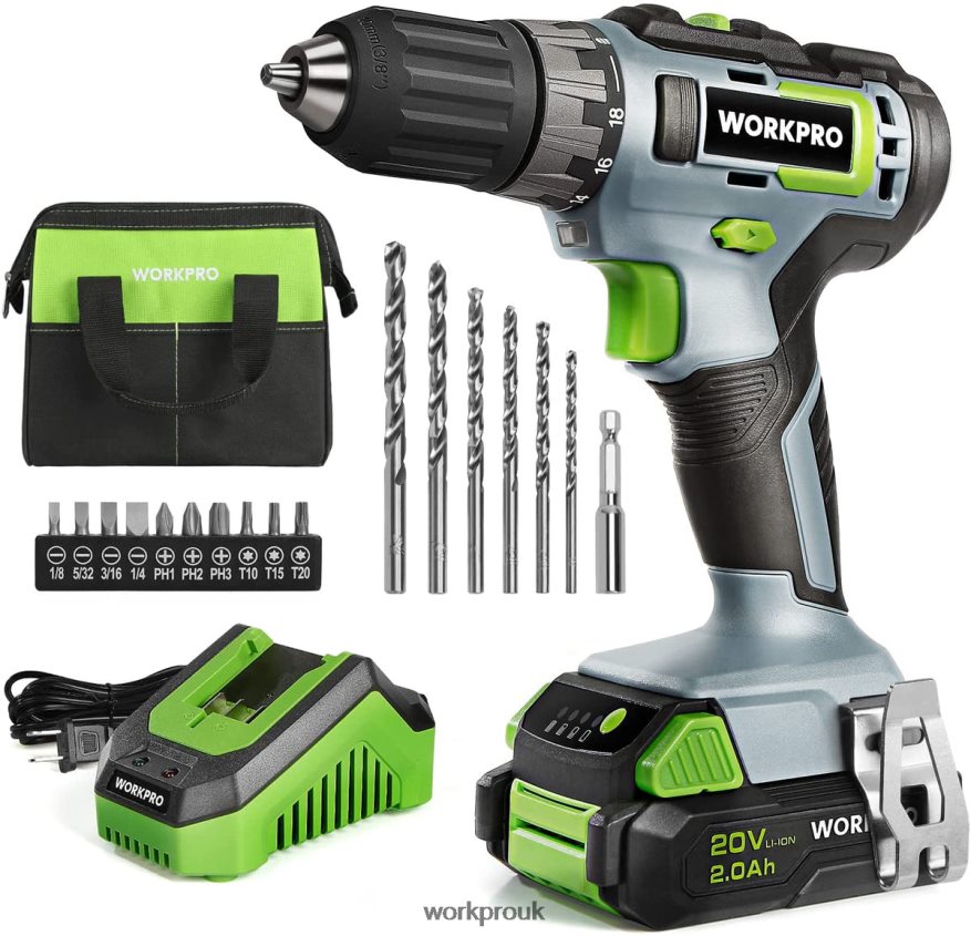 WORKPRO20V Cordless Drill Driver Kit, 2.0 Ah Li-ion Battery, 1 Hour Fast Charger and 11-inch Storage Bag Included X662Z176 Tool