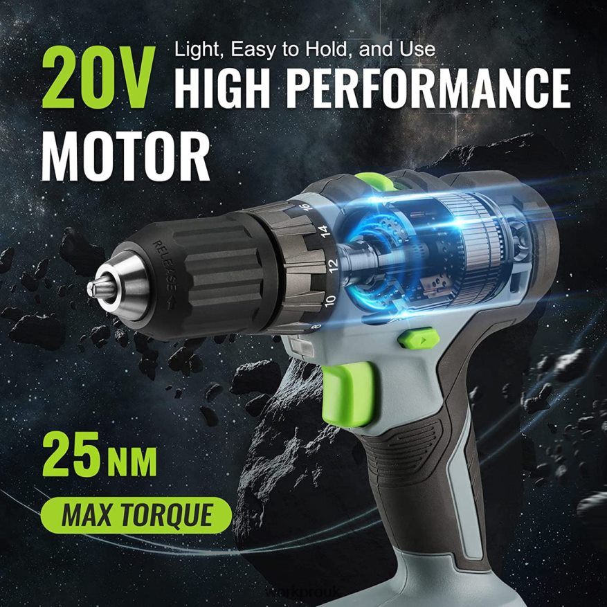 WORKPRO20V Cordless Drill Driver Kit, 2.0 Ah Li-ion Battery, 1 Hour Fast Charger and 11-inch Storage Bag Included X662Z176 Tool
