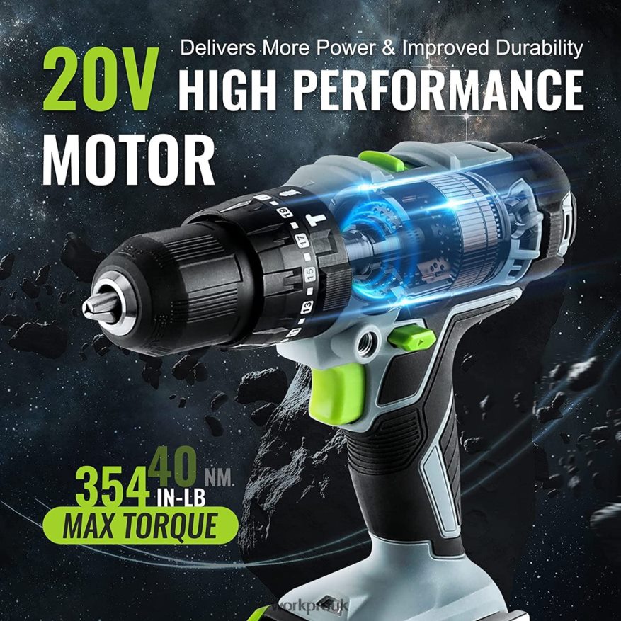 WORKPRO20V Max Cordless Drill Driver Set, Electric Power Impact Drill Tool with 102 Pieces Accessories, 2 x 2.0Ah Li-ion Batteries with Fast Charger X662Z170 Tool
