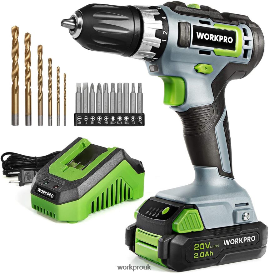 WORKPRO20V Variable Speed Cordless Drill/Driver Kit, 18+2 Torque Setting 2.0 Ah Li-ion Battery and 1 Hour Fast Charger X662Z172 Tool