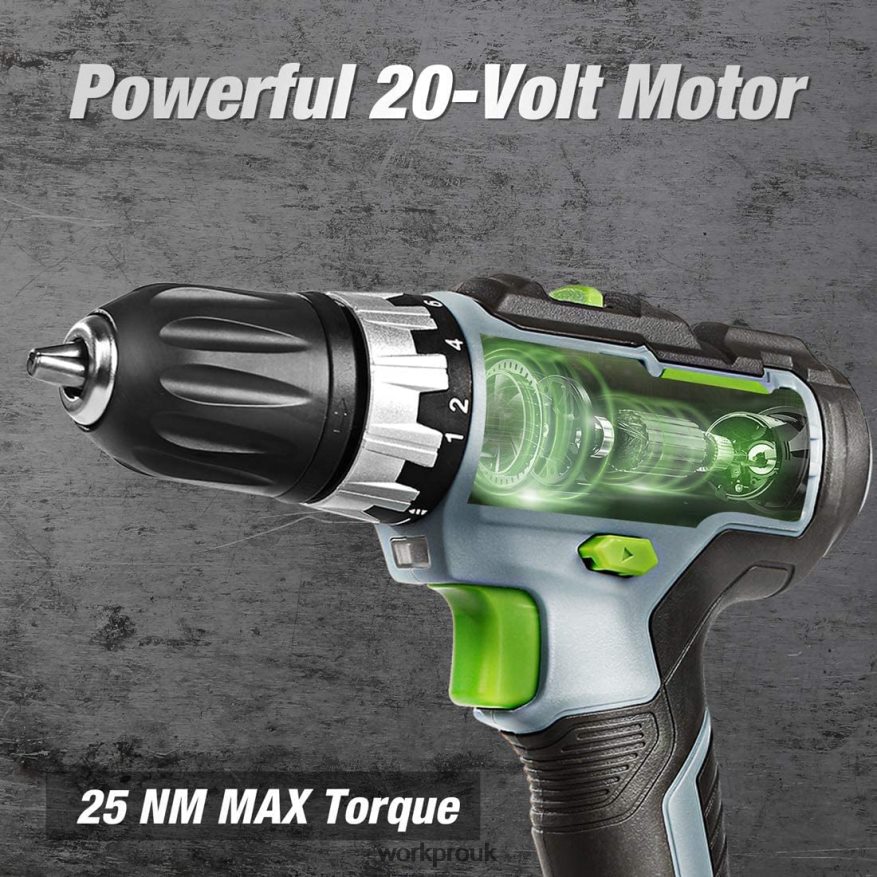 WORKPRO20V Variable Speed Cordless Drill/Driver Kit, 18+2 Torque Setting 2.0 Ah Li-ion Battery and 1 Hour Fast Charger X662Z172 Tool