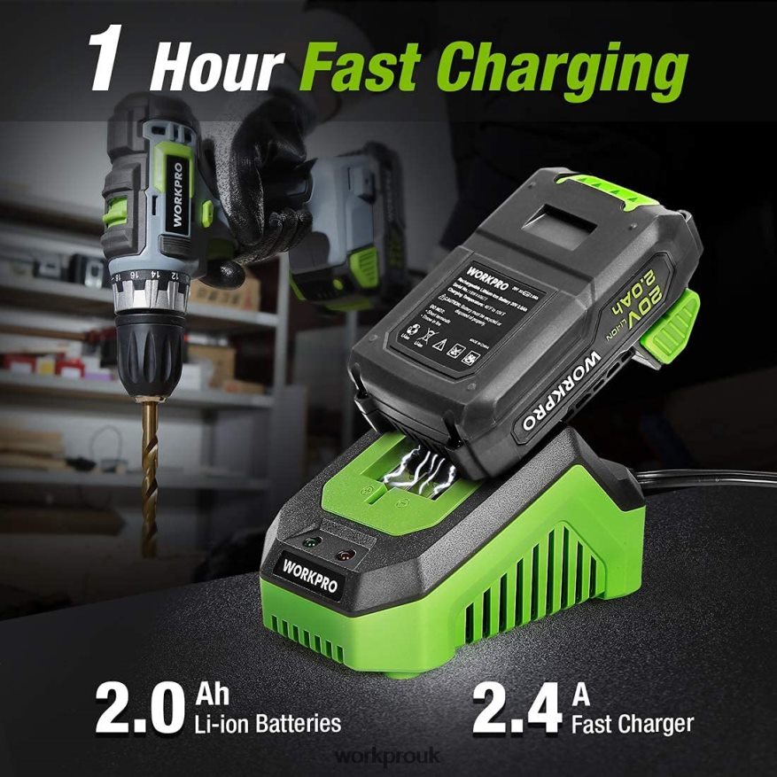 WORKPRO20V Variable Speed Cordless Drill/Driver Kit, 18+2 Torque Setting 2.0 Ah Li-ion Battery and 1 Hour Fast Charger X662Z172 Tool