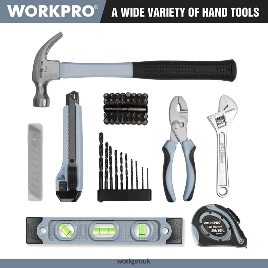 WORKPRO61 Pcs 12V Cordless Drill and Home Tool Kit, 14-inch Storage Bag Included X662Z174 Tool