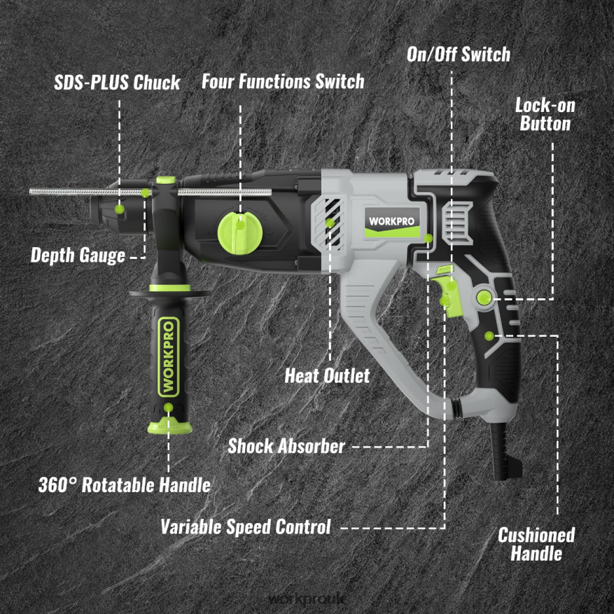 WORKPRO7.5AMP 1-1/4 Inch Premium SDS-Plus Rotary Hammer Drill, Lightweight Corded Version X662Z178 Tool