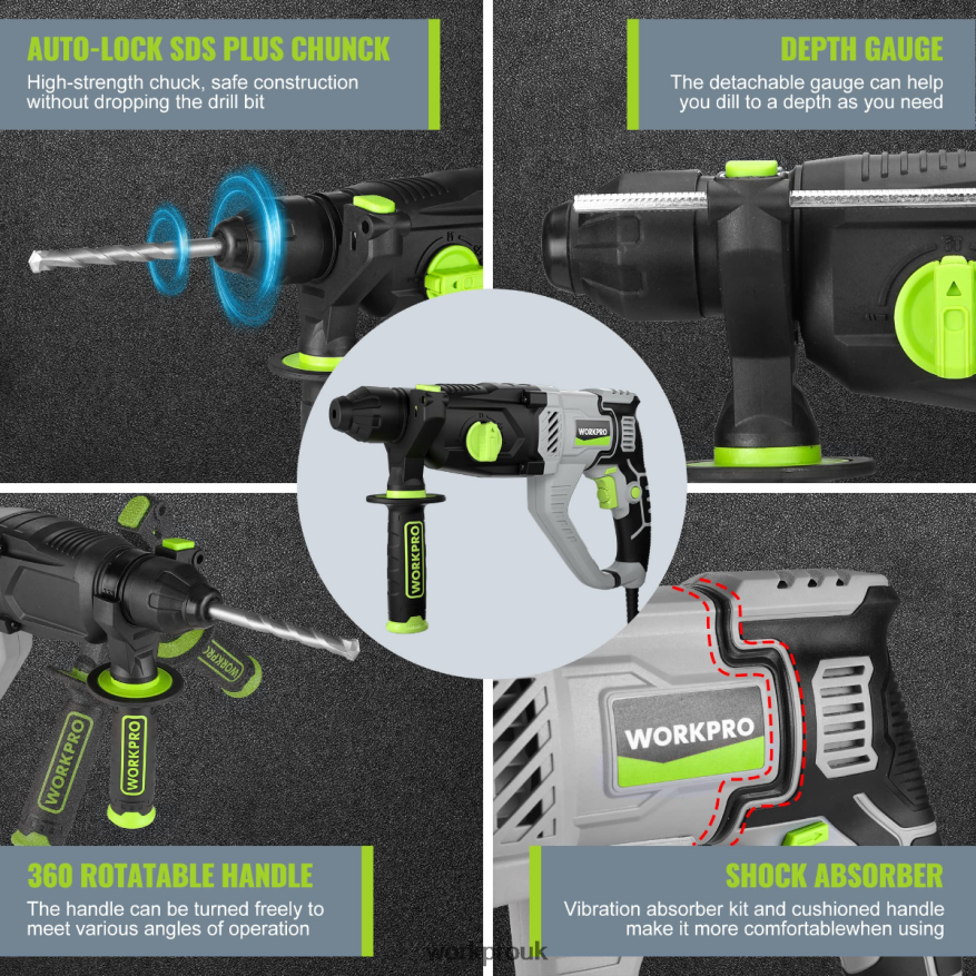WORKPRO7.5AMP 1-1/4 Inch Premium SDS-Plus Rotary Hammer Drill, Lightweight Corded Version X662Z178 Tool