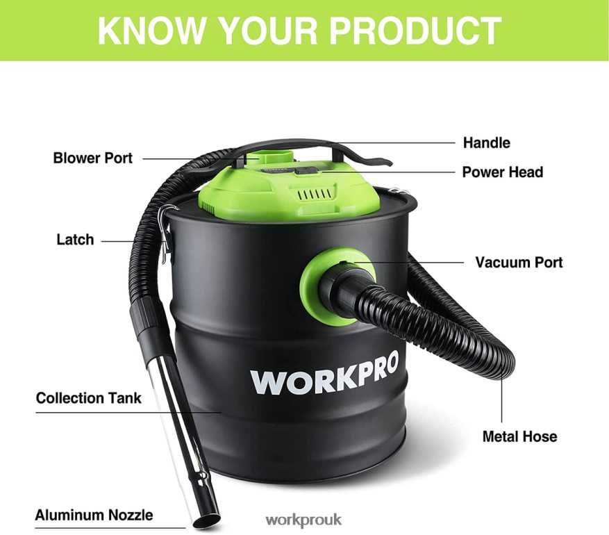 WORKPRO5.2 Gallon Ash Vacuum, 5.5 Peak Horsepower Ash Vac Cleaner with HEPA Filter X662Z212 Tool