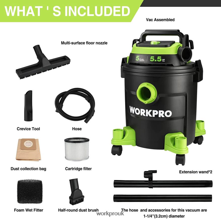 WORKPRO5 Gallon Shop Vacuum, 5.5 Peak Horsepower Shop-Vac Cleaner with HEPA Filter, Hose, and Accessories X662Z214 Tool