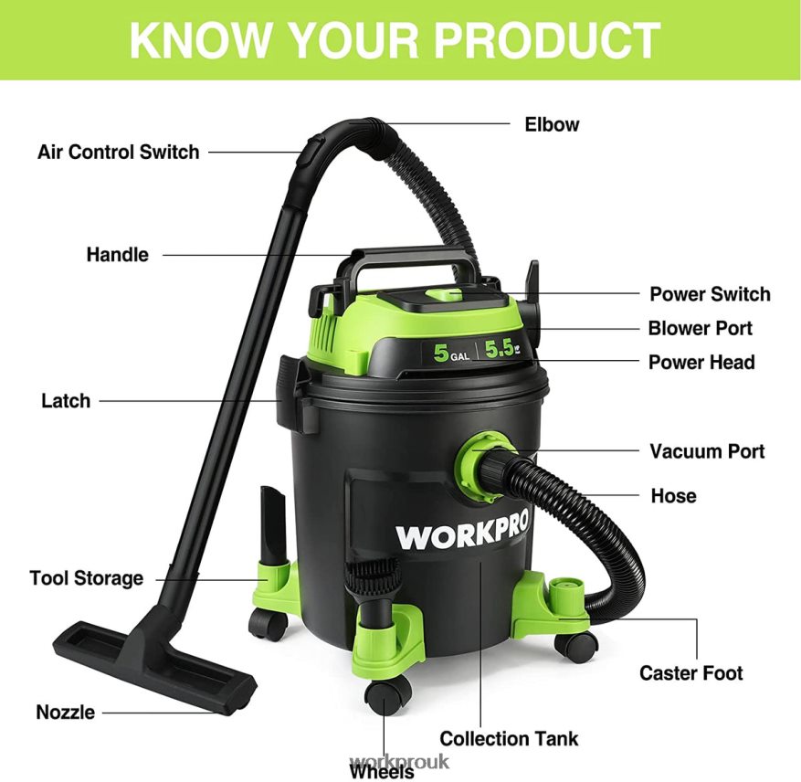 WORKPRO5 Gallon Shop Vacuum, 5.5 Peak Horsepower Shop-Vac Cleaner with HEPA Filter, Hose, and Accessories X662Z214 Tool