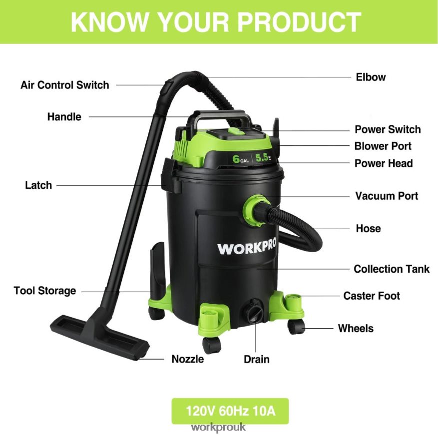 WORKPRO6 Gallon Shop Vacuum 5.5 Peak Horsepower Shop Vac Cleaner with HEPA Filter Hose and Accessories X662Z215 Tool