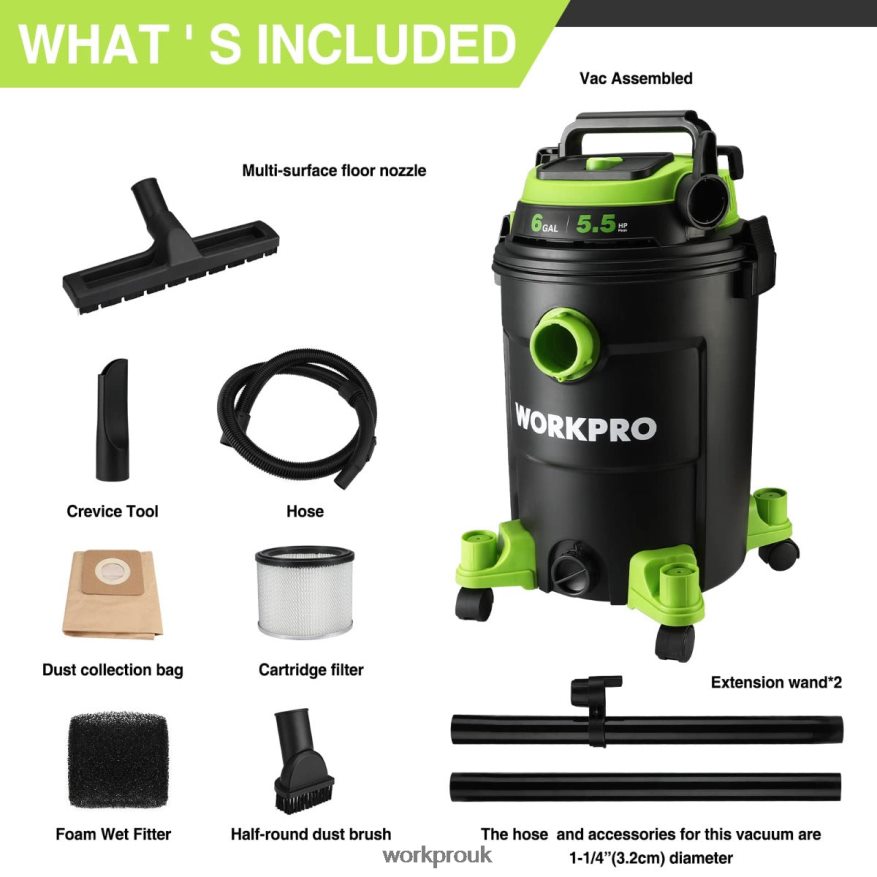 WORKPRO6 Gallon Shop Vacuum 5.5 Peak Horsepower Shop Vac Cleaner with HEPA Filter Hose and Accessories X662Z215 Tool